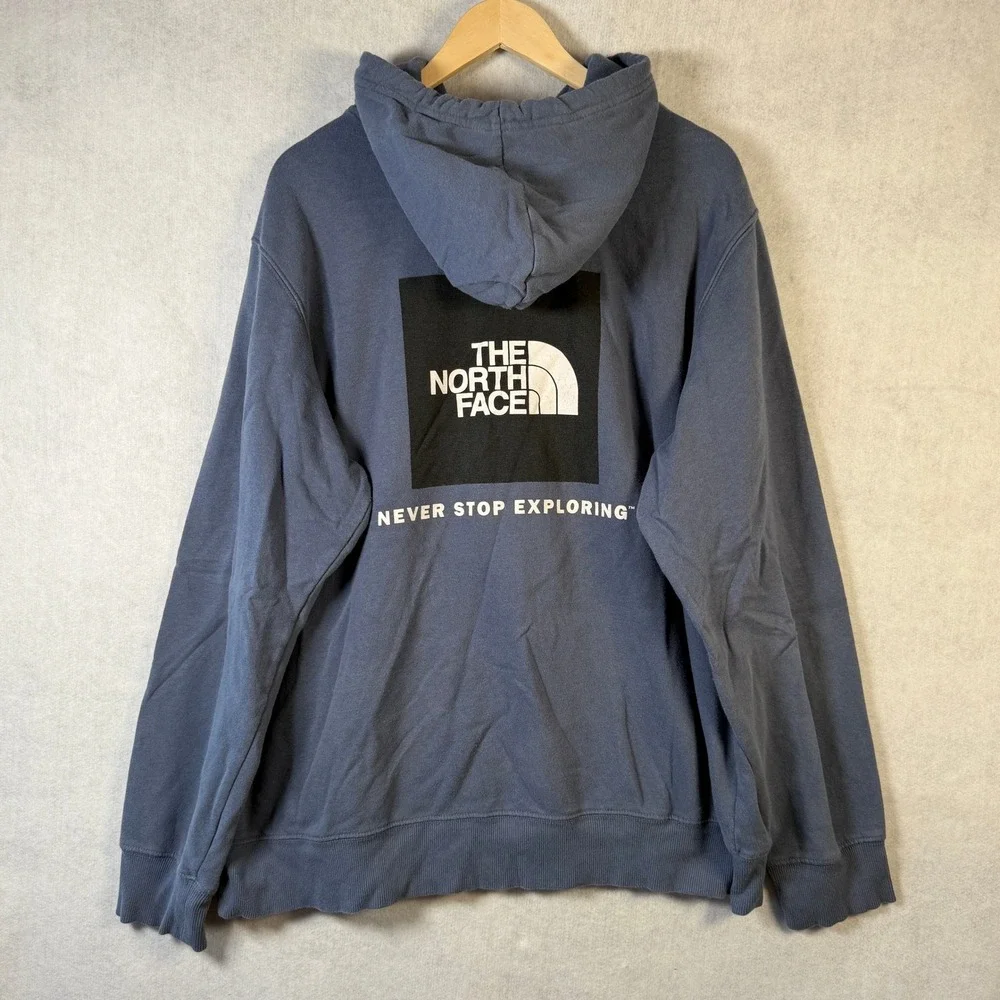 The North Face Mens Blue‎ Hoodie Box Logo Never Stop Exploring XL